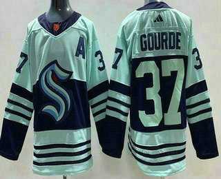 Men%27s Seattle Kraken #37 Yanni Gourde Light Green 2022 Reverse Retro Authentic Jersey